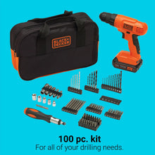 Charger l'image dans la galerie, BLACK+DECKER BDC120VA 20V MAX* POWERCONNECT Cordless Drill/Driver with 100-Piece Kit