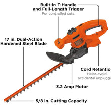 Load image into Gallery viewer, BLACK+DECKER Electric Hedge Trimmer, 17-Inch - BEHT150
