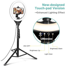 Load image into Gallery viewer, UBEESIZE 10’’ Selfie Ring Light with 62&quot; Stand and Phone holder with Bluetooth shutter
