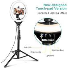 Charger l'image dans la galerie, UBEESIZE 10'' Selfie Ring Light avec support 62" et support de téléphone avec obturateur Bluetooth