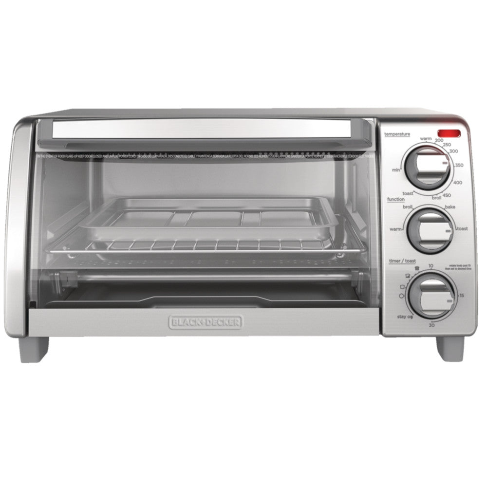 BLACK+DECKER 4-Slice Toaster Oven with Natural Convection - Factory Certified with Full Warranty - TO1745SSD