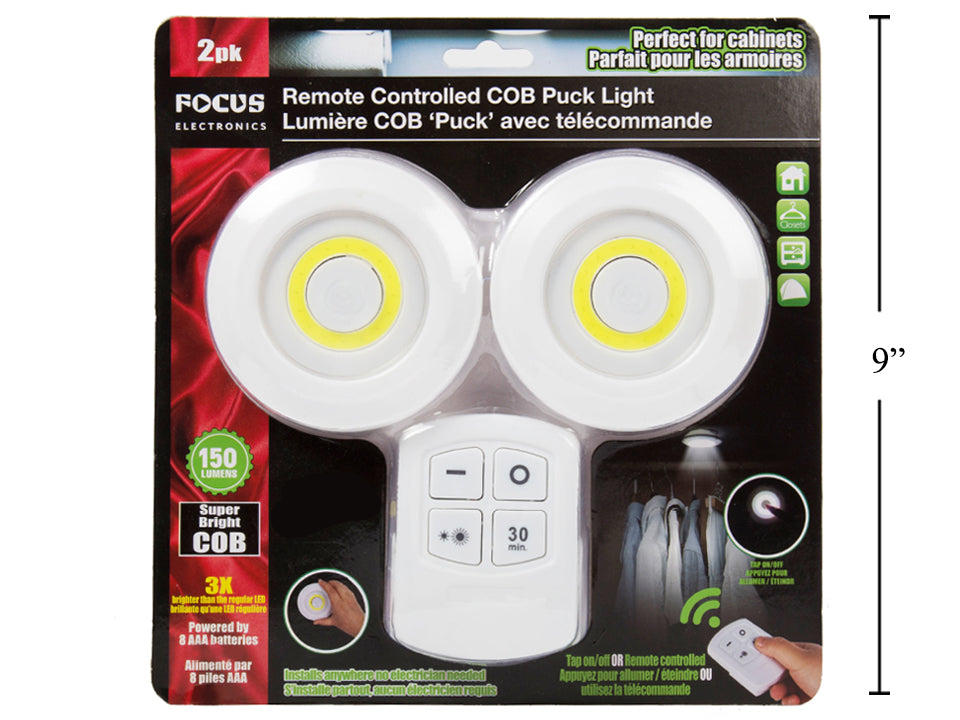 FOCUS ELECTRONICS 2-Pack Cob Puck Light with Remote - 86011