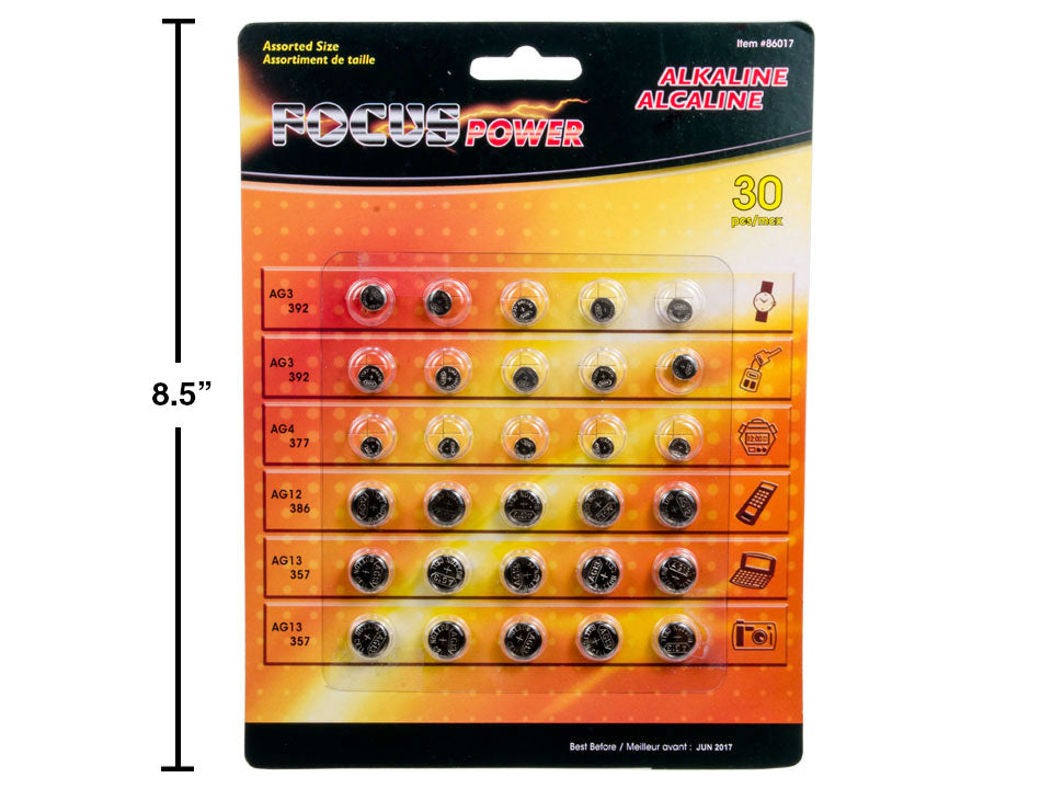 FOCUS ELECTRONICS 30-Piece Button Batteries Alkaline - 86017