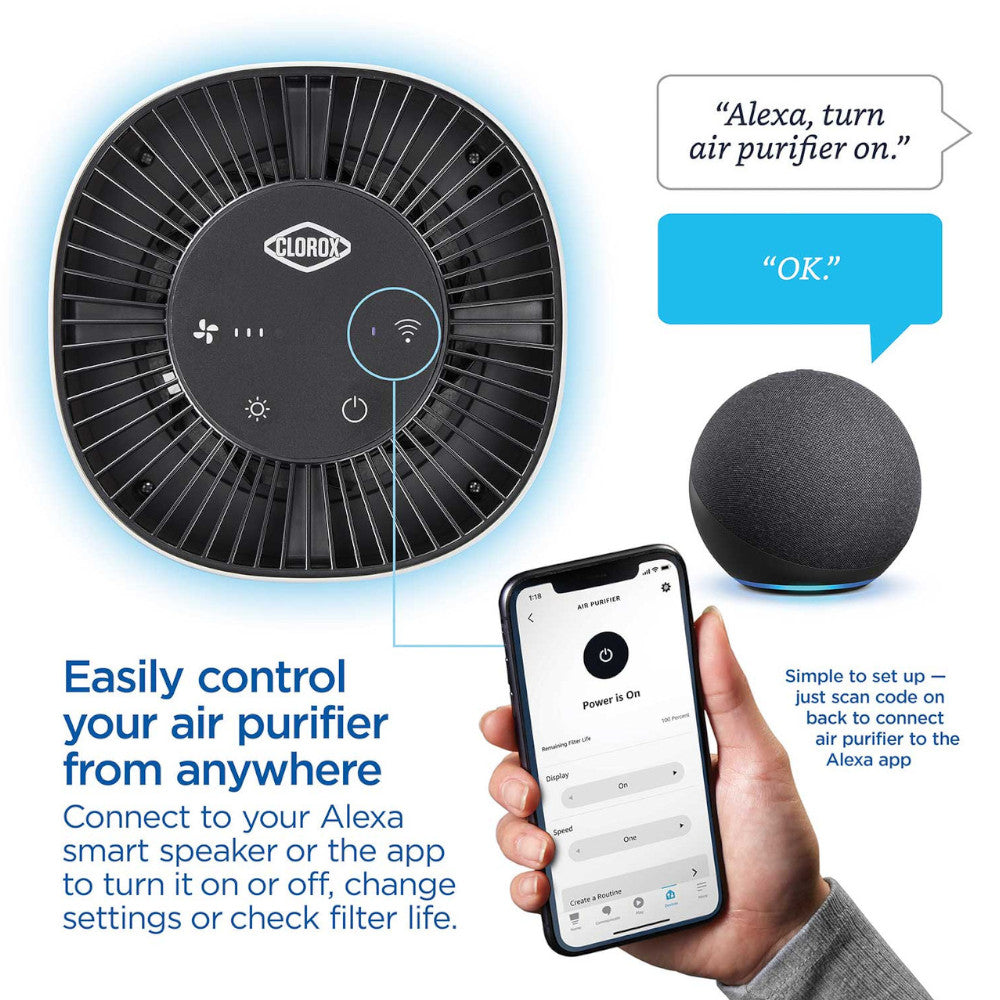 CLOROX 11021 Alexa Smart Tabletop True HEPA Air Purifier