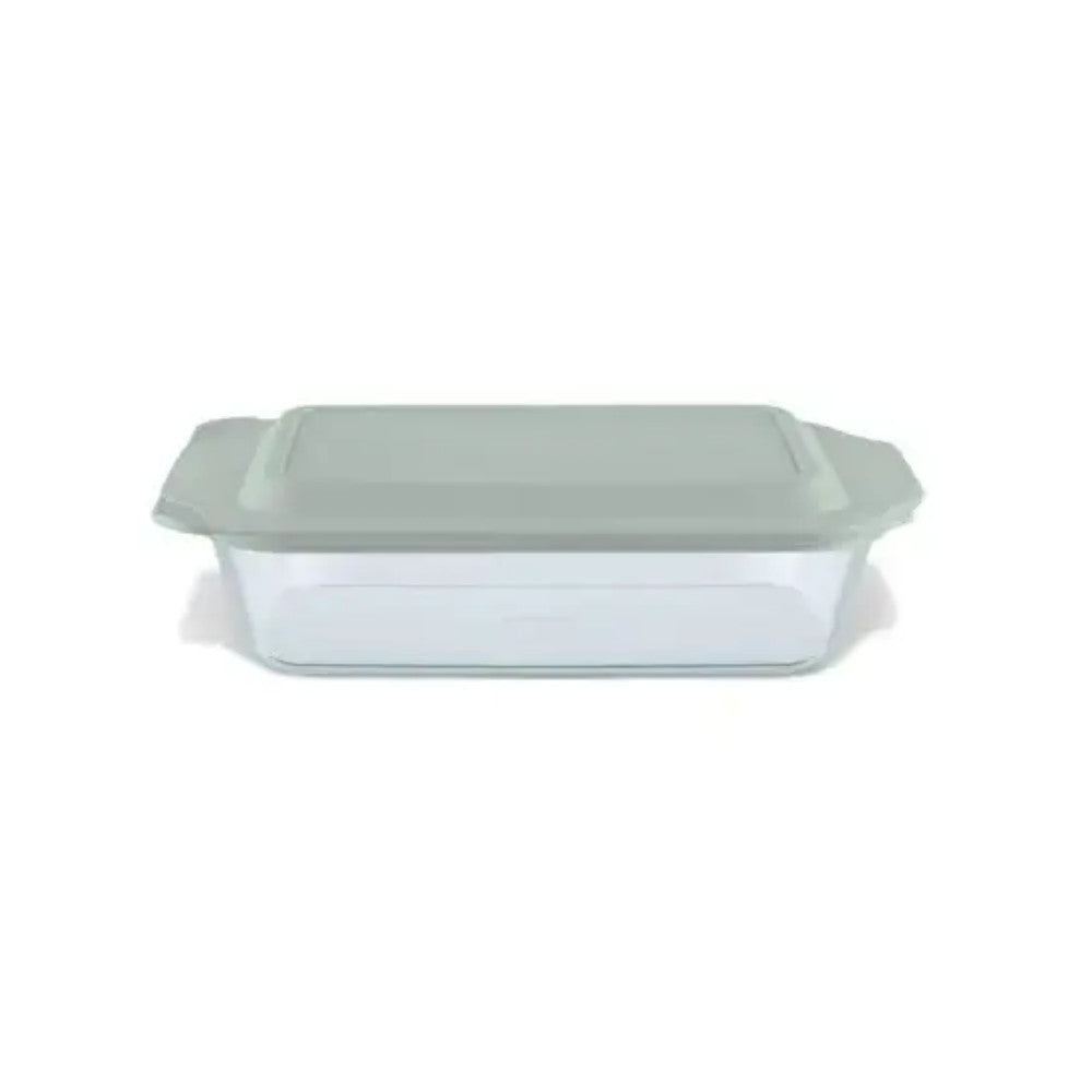 Plat de cuisson rectangulaire profond en verre PYREX 1134584 de 18 x 28 cm avec couvercle vert sauge