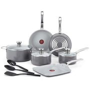 T-FAL 2100139937 Fresh Gourmet Recycled Ceramic Non Stick Cookware Set 12 PC Gray