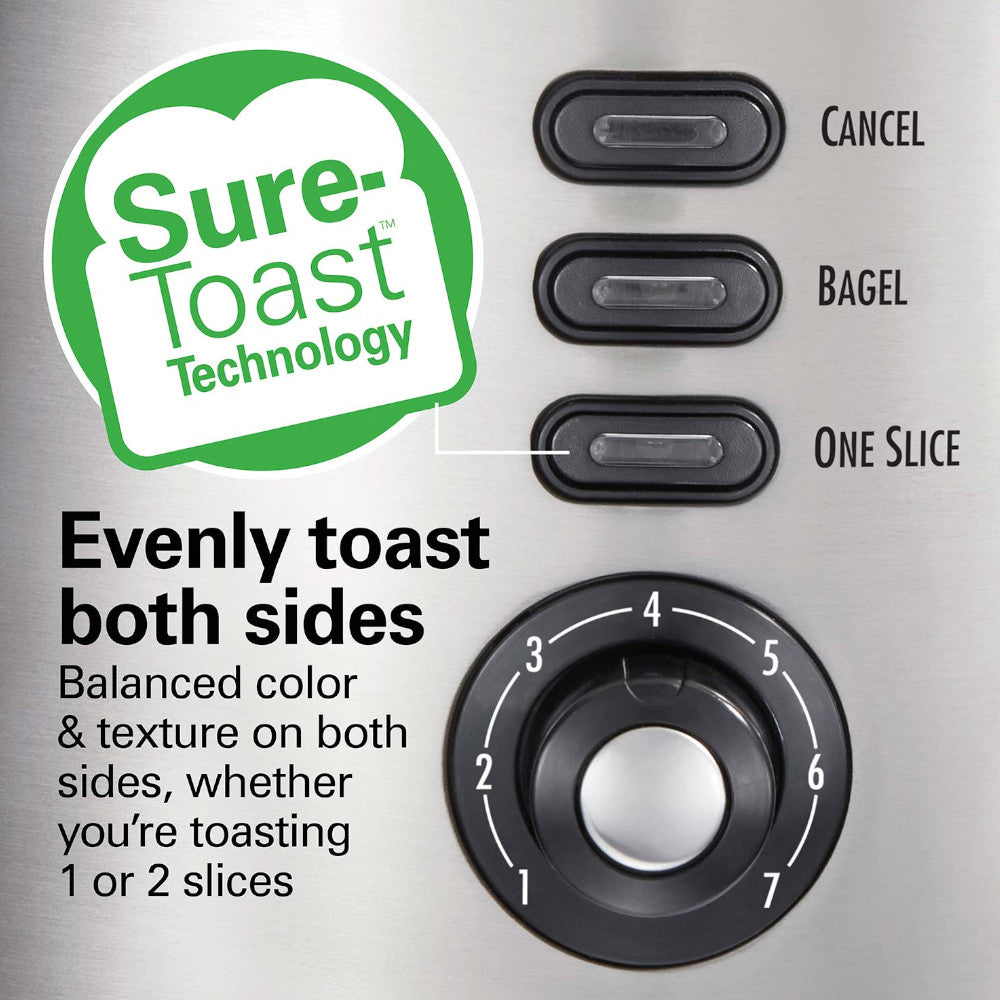 HAMILTON BEACH Grille-pain 2 tranches avec technologie Sure-Toast™ en acier inoxydable - 22220