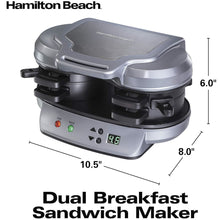 Charger l&#39;image dans la galerie, HAMILTON BEACH 25490C Machine à sandwich double pour petit-déjeuner - Entretenu en usine avec la garantie Home Essentials
