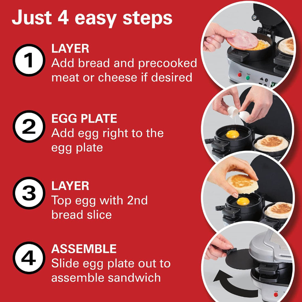 HAMILTON BEACH 25490C Machine à sandwich double pour petit-déjeuner - Entretenu en usine avec la garantie Home Essentials