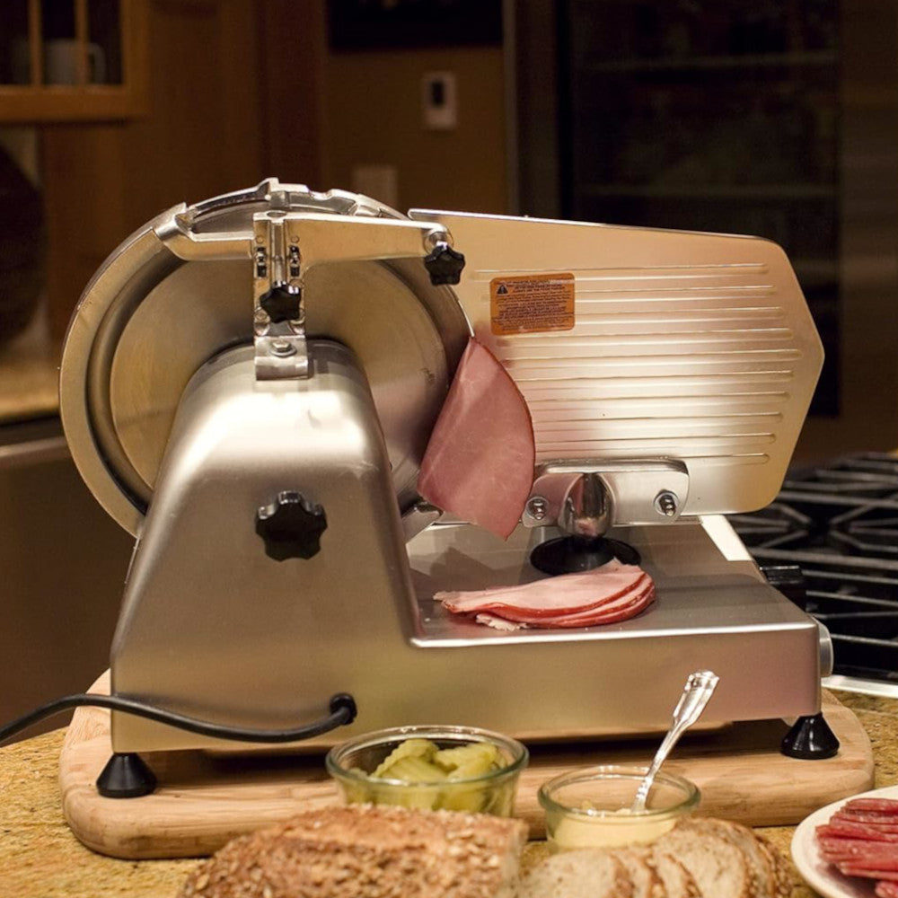 Trancheuse à viande WESTON PRO 83-0850-W de 10 po avec affûteur de lame amovible - Remis à neuf avec garantie Home Essentials