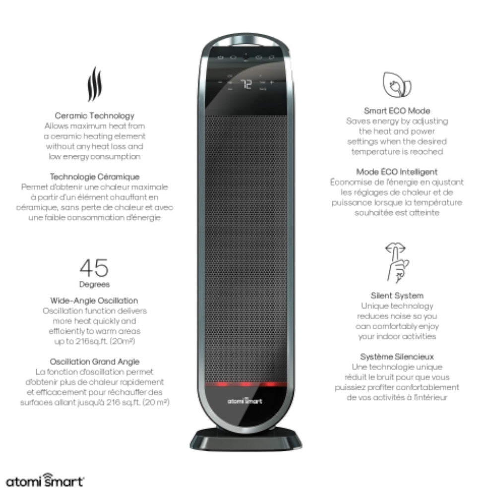 ATOMI AT1513 Smart WiFi Ceramic Tower Heater -Blemished package