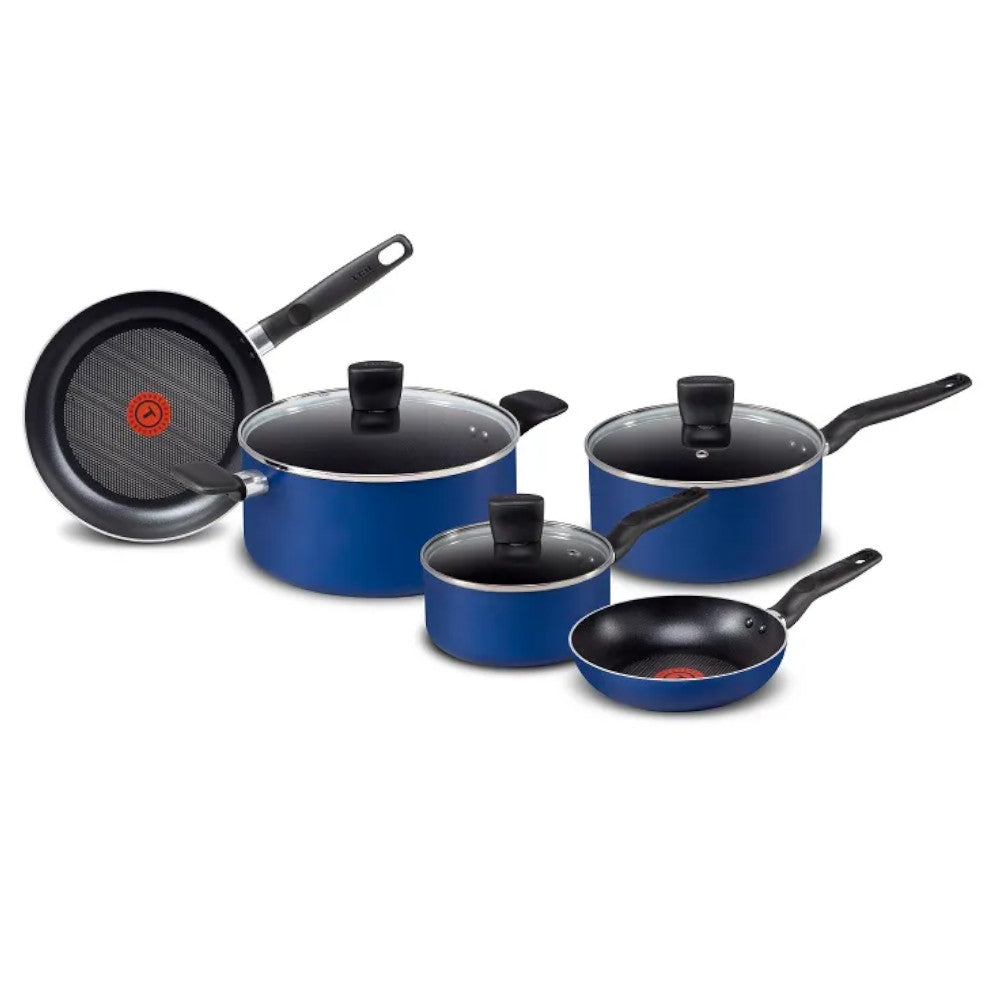 T-FAL Essentials 8pc Cookware Set Blue - B474S874