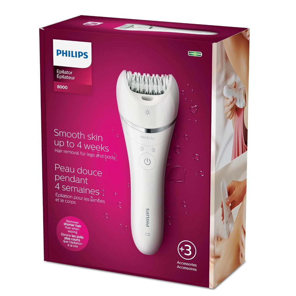PHILIPS BRE700/04 Épilateur rechargeable série 8000 pour femme, avec 3 accessoires