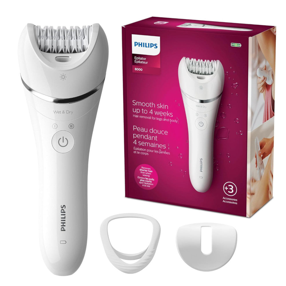 PHILIPS BRE700/04 Rechargeable Epilator Series 8000 for Women, with 3 Accessories