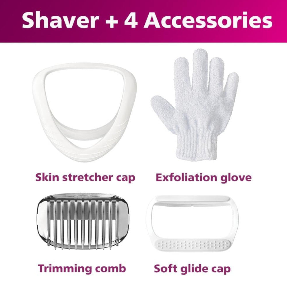 PHILIPS BRL136/00 Rasoir de toilettage féminin série 6000, utilisation humide et sèche sans fil, 4 accessoires