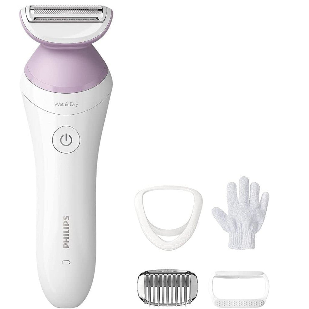 PHILIPS BRL136/00 Rasoir de toilettage féminin série 6000, utilisation humide et sèche sans fil, 4 accessoires