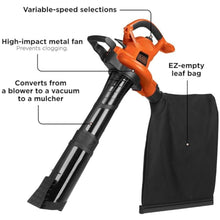 Charger l&#39;image dans la galerie, Souffleur de feuilles électrique 3 en 1 BLACK+DECKER BV6600 - Remis à neuf avec garantie complète du fabricant

