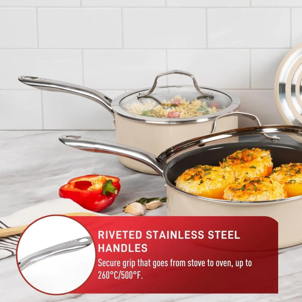 Batterie de cuisine antiadhésive en céramique Excellence C472SA74 de T-FAL, 10 pièces - Emballage défectueux avec garantie complète