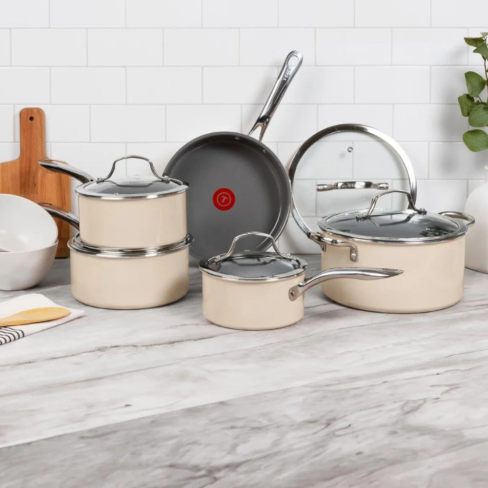 Batterie de cuisine antiadhésive en céramique Excellence C472SA74 de T-FAL, 10 pièces - Emballage défectueux avec garantie complète