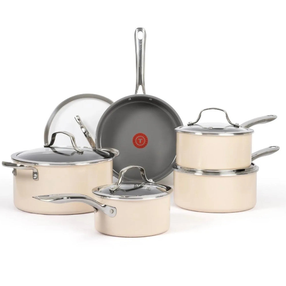 Batterie de cuisine antiadhésive en céramique Excellence C472SA74 de T-FAL, 10 pièces - Emballage défectueux avec garantie complète