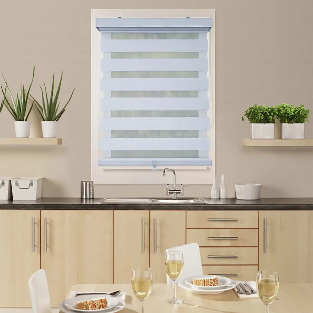ITY CDNW-1 44 Olivia Stone Cordless Polyester Zebra Day-Night Blind 44"x84" in White