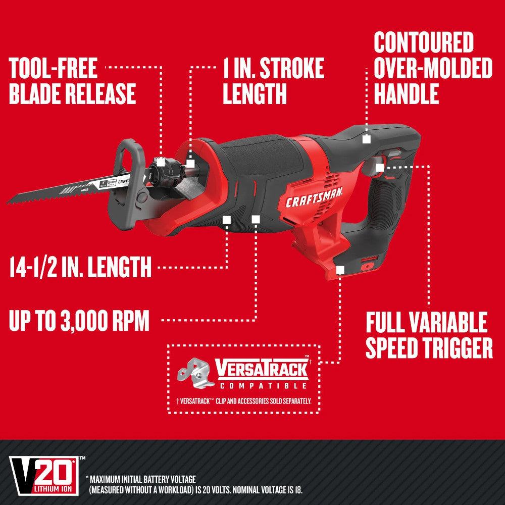 CRAFTSMAN CMCK600D2 V20* Cordless 6 Tool Combo Kit (2 Batteries) - Refurbished with Craftsman Warranty