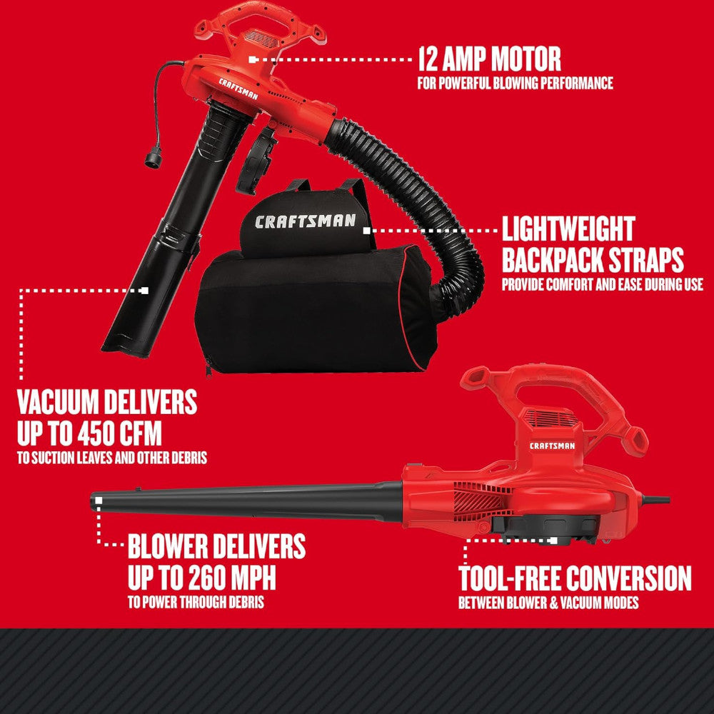Souffleur/aspirateur et broyeur de feuilles CRAFTSMAN CMEBL7000-CA, nettoyeur de jardin portable 3 en 1