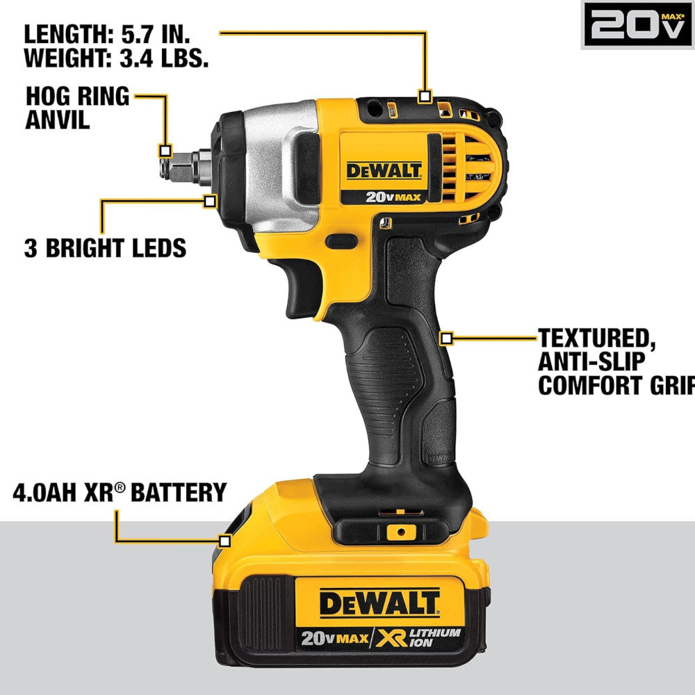 DEWALT 20-volt MAX Lithium Ion 3/8-Inch Impact Wrench Kit with Hog - Refurbished with Dewalt Warranty - DCF883M2