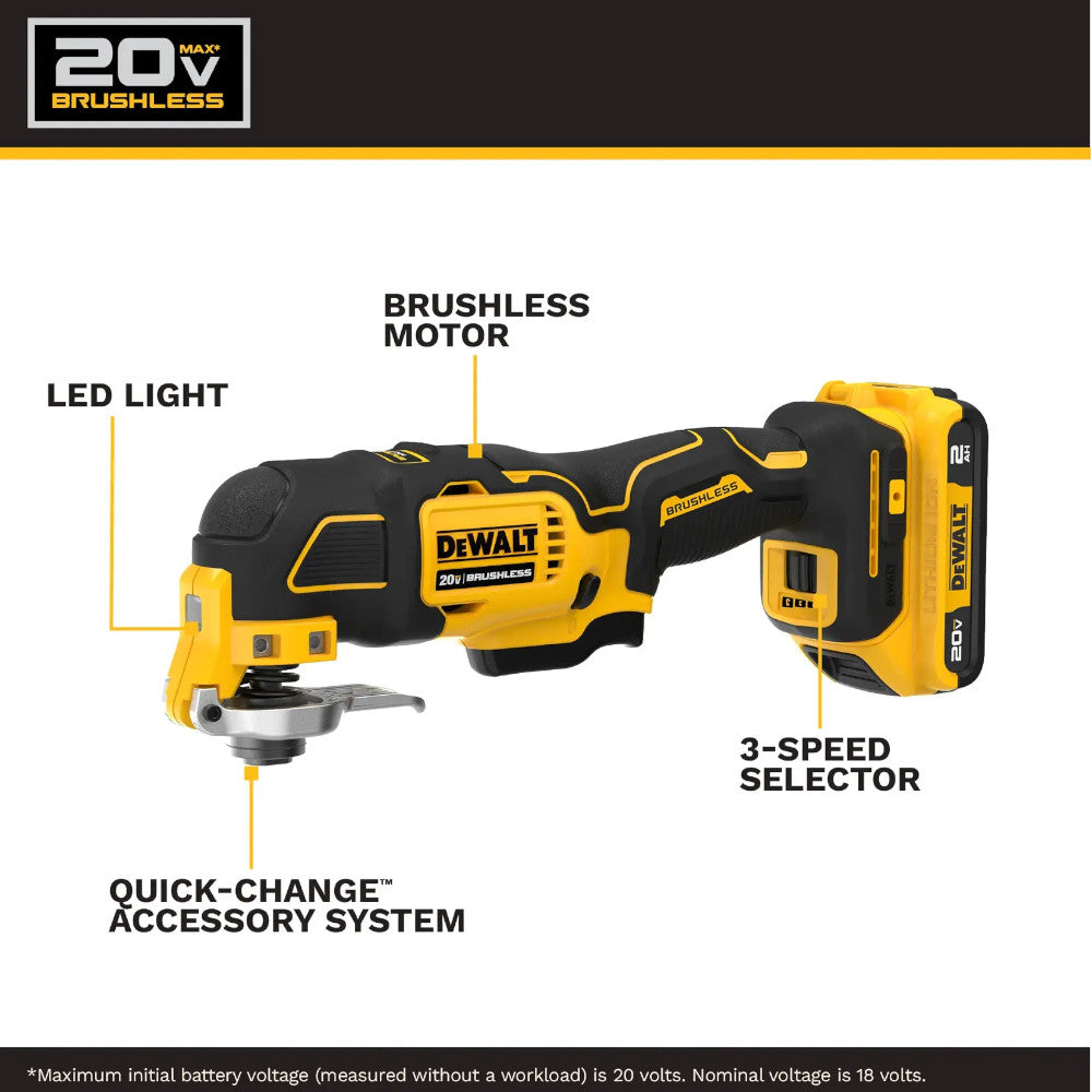DEWALT DCS356D1 20V MAX* XR® Brushless Cordless 3-Speed Oscillating Multi-Tool Kit - Refurbished with Dewalt Warranty