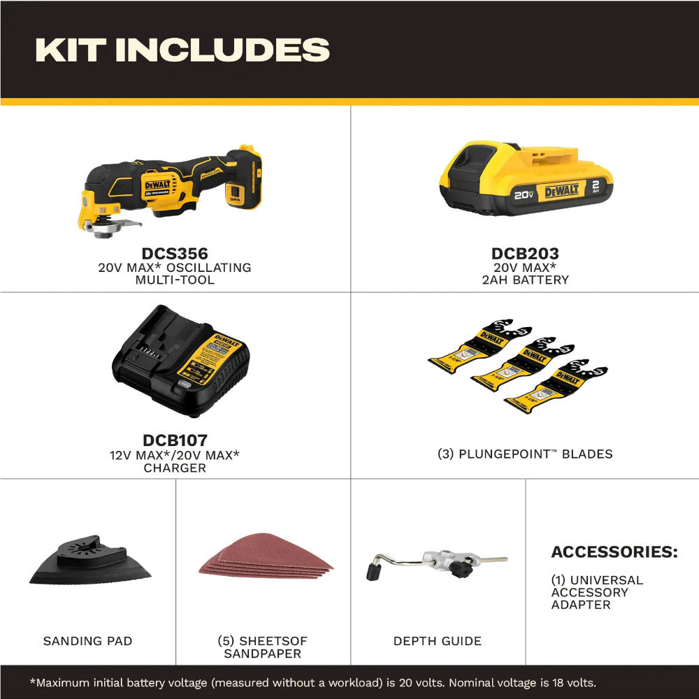 DEWALT DCS356D1 20V MAX* XR® Brushless Cordless 3-Speed Oscillating Multi-Tool Kit - Refurbished with Dewalt Warranty