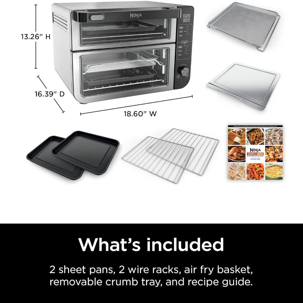 NINJA DCT401 12-in-1 Double Oven with FlexDoor, FlavorSeal & Smart Finish - Factory serviced with Home Essentials warranty