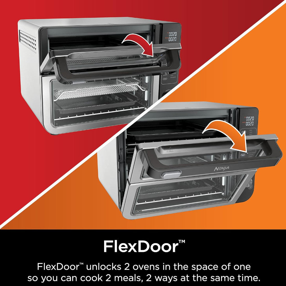 NINJA DCT401 12-in-1 Double Oven with FlexDoor, FlavorSeal & Smart Finish - Factory serviced with Home Essentials warranty
