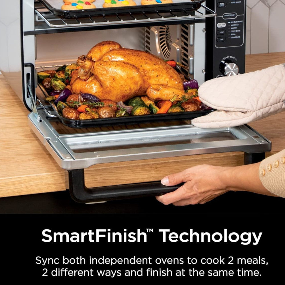 NINJA DCT401 12-in-1 Double Oven with FlexDoor, FlavorSeal & Smart Finish - Factory serviced with Home Essentials warranty
