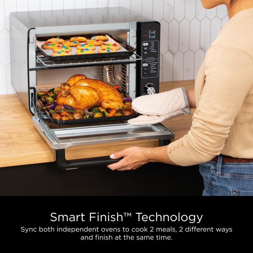 NINJA DCT401 12-in-1 Double Oven with FlexDoor, FlavorSeal & Smart Finish - Factory serviced with Home Essentials warranty