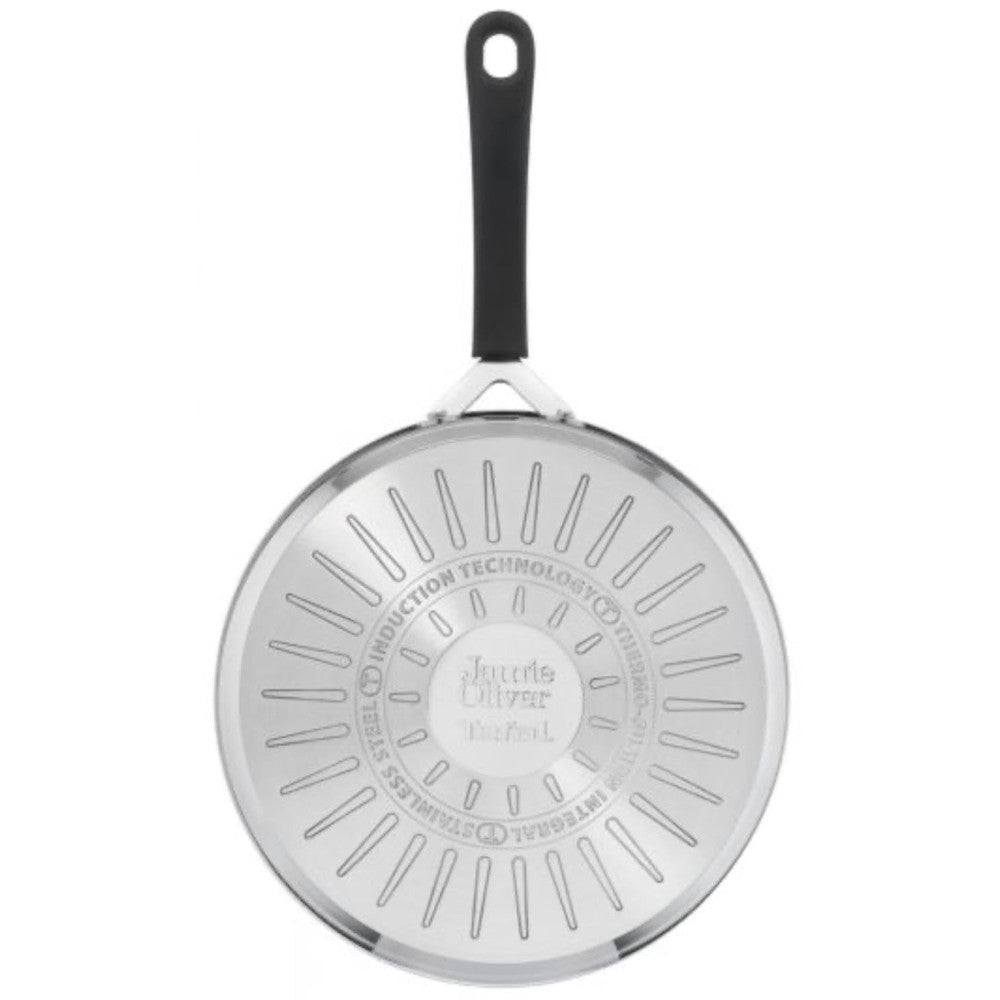 T-FAL E3033344 Jamie Oliver Quick & Easy Stainless Steel 25cm Induction Saute Pan With Glass Lid