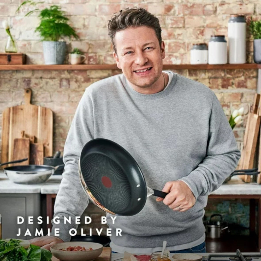 T-FAL E303S774 Jamie Oliver Batterie de cuisine 7 pièces Quick &amp; Easy en acier inoxydable - Emballage imparfait avec garantie complète