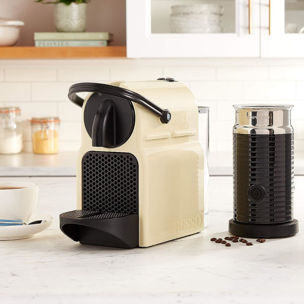 NESPRESSO Inissia Original Espresso Machine Bundle with Aeroccino Milk Frother by De'Longhi, Creamy White - EN80CWAECA