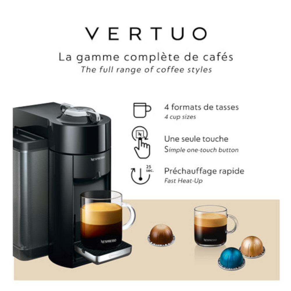 Machine à café et expresso NESPRESSO Vertuo de De'Longhi avec mousseur à lait Aeroccino - Argent - ENV135SAECA
