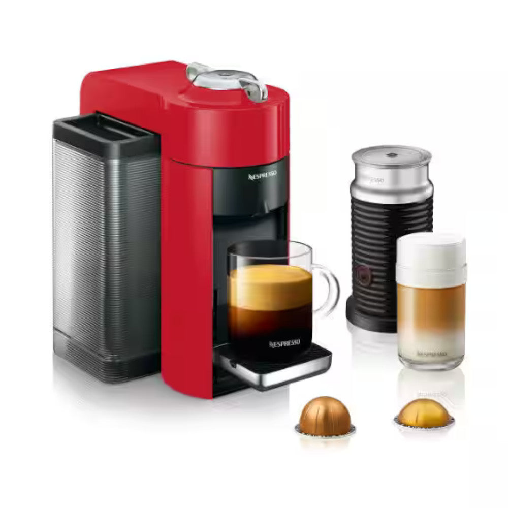 Machine à café et expresso NESPRESSO Vertuo de De'Longhi avec mousseur à lait Aeroccino - Rouge - ENV135RAECA