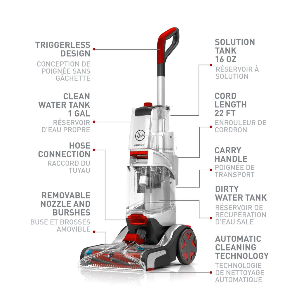HOOVER FH52005CDI SmartWash Expert Nettoyeur en profondeur automatique pour tapis - Entretenu en usine avec la garantie Home Essentials