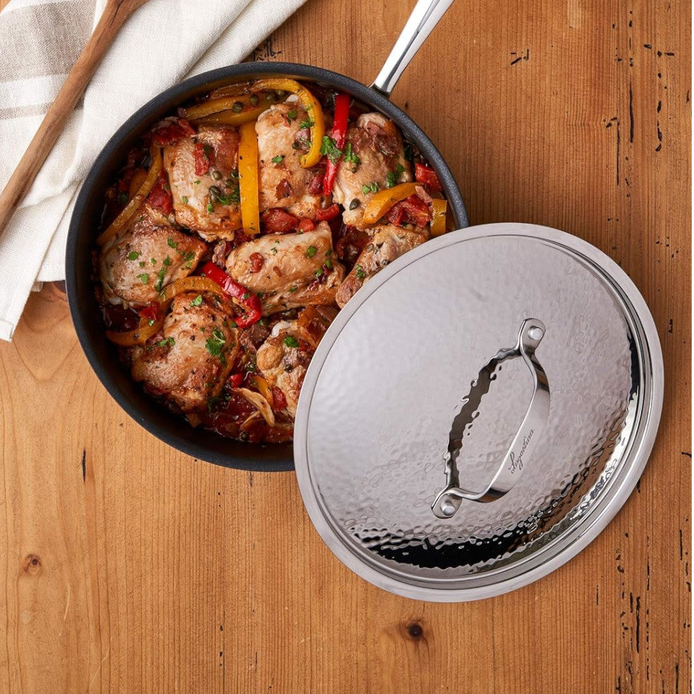 LAGOSTINA H9049564 Nera Hard Anodized Nonstick 12-Inch Skillet with Hammered Stainless Steel Lid