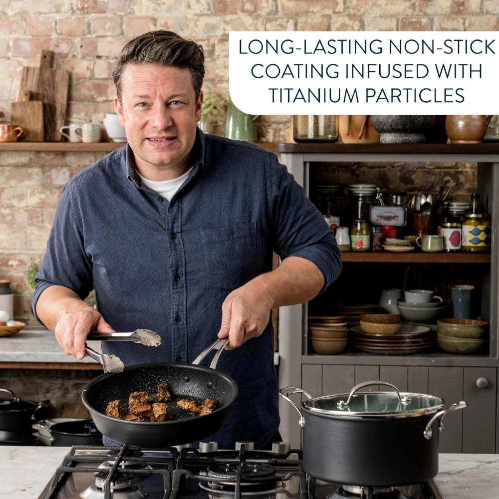 T-FAL H9125S44 Jamie Oliver Hard Anodized Cookware 9-Piece Set - Blemished package with full warranty