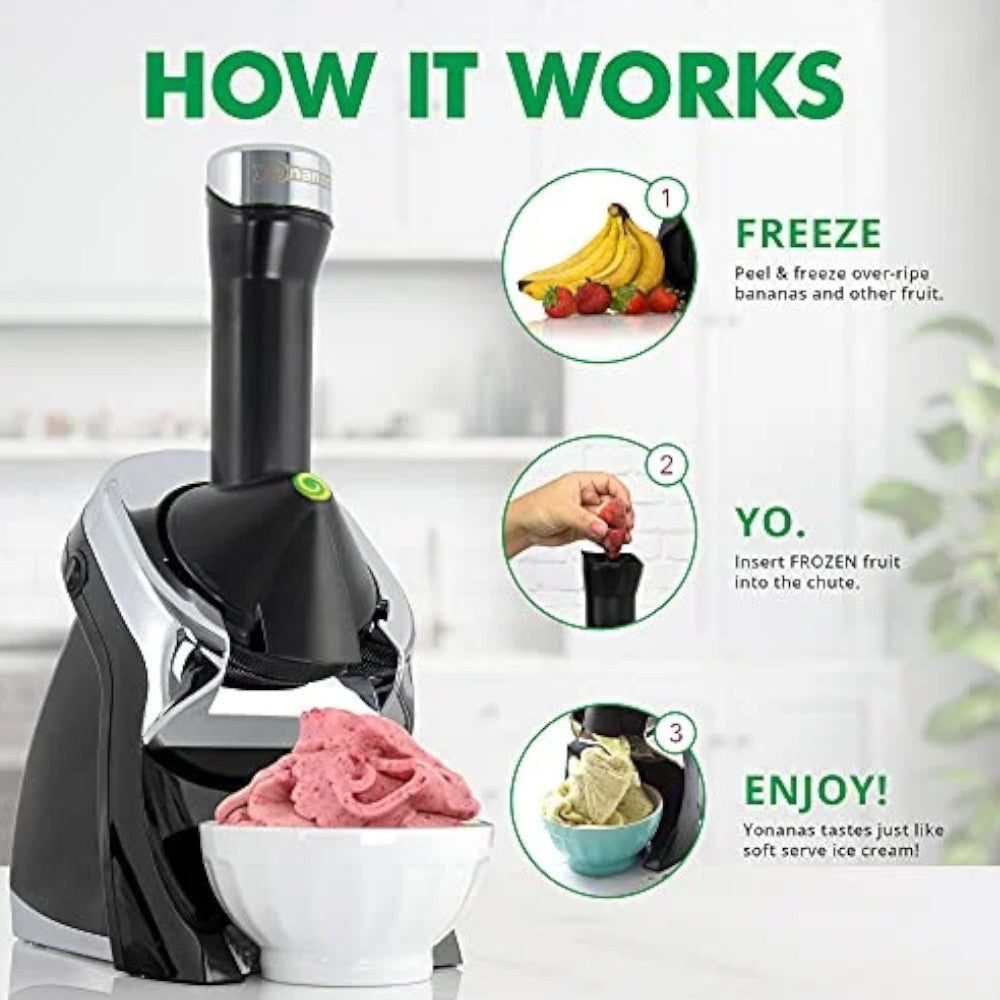 YONANAS IC0988BK22 Deluxe Vegan Non-Dairy Frozen Fruit Soft Serve Dessert Maker