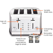 Load image into Gallery viewer, KRUPS KH734D51 4 Slice Stainless Steel Toaster
