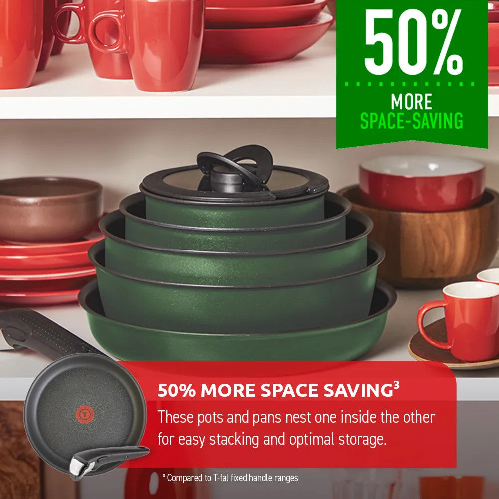 T-FAL L819SE64 Ingenio Expertise Cookware 14 Piece Set Green