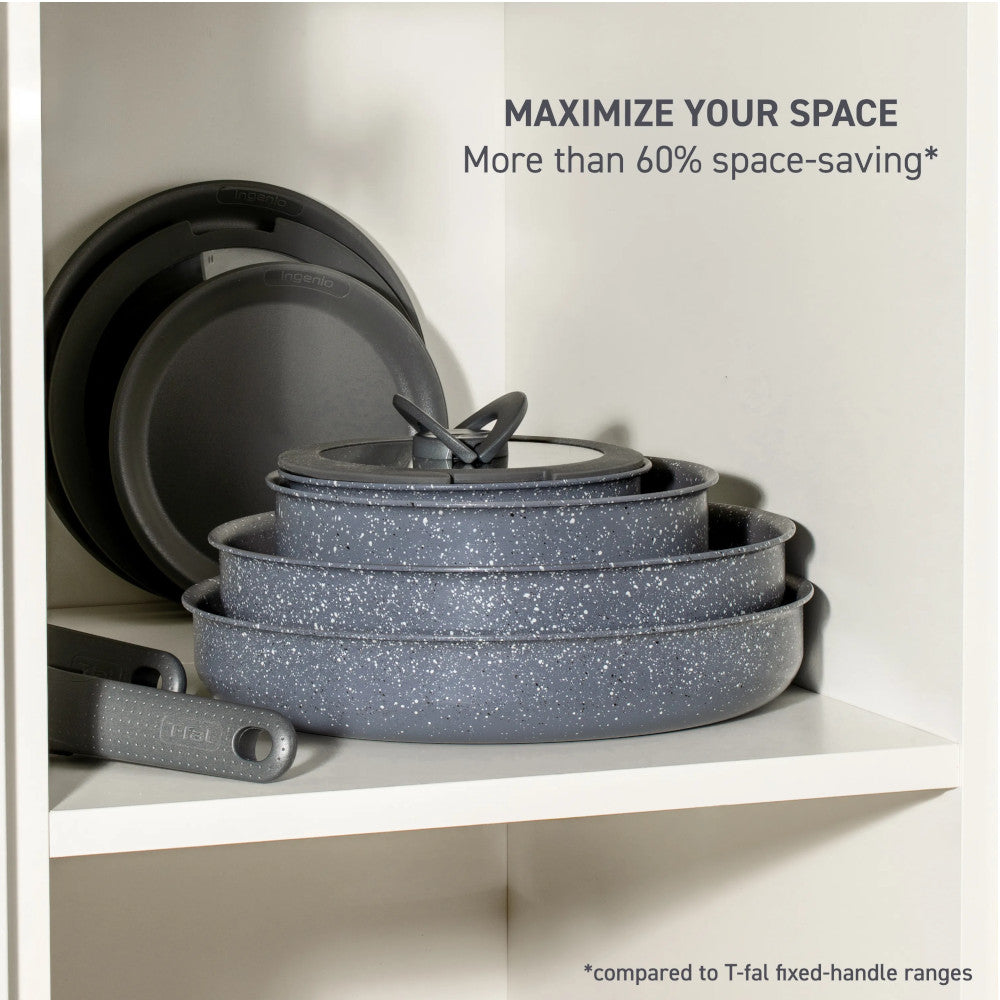 T-FAL L824SB64 Ingenio Essential Non-Stick Cookware 11PC Set - Granite