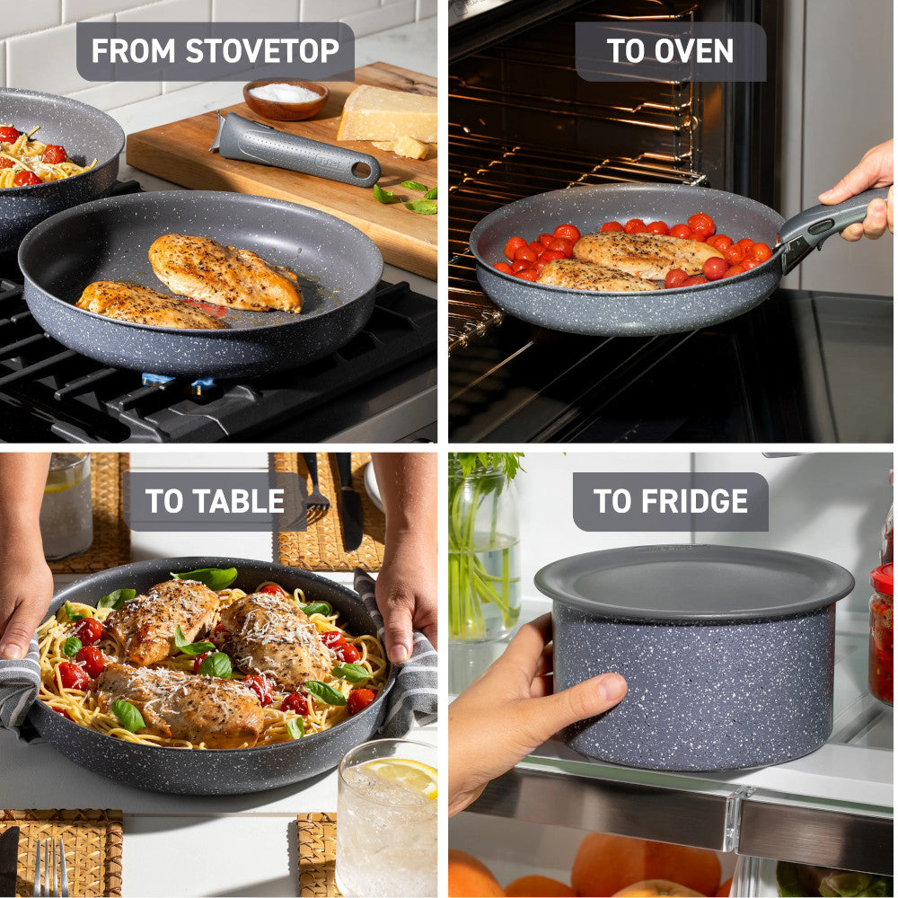 T-FAL L824SB64 Ingenio Essential Non-Stick Cookware 11PC Set - Granite