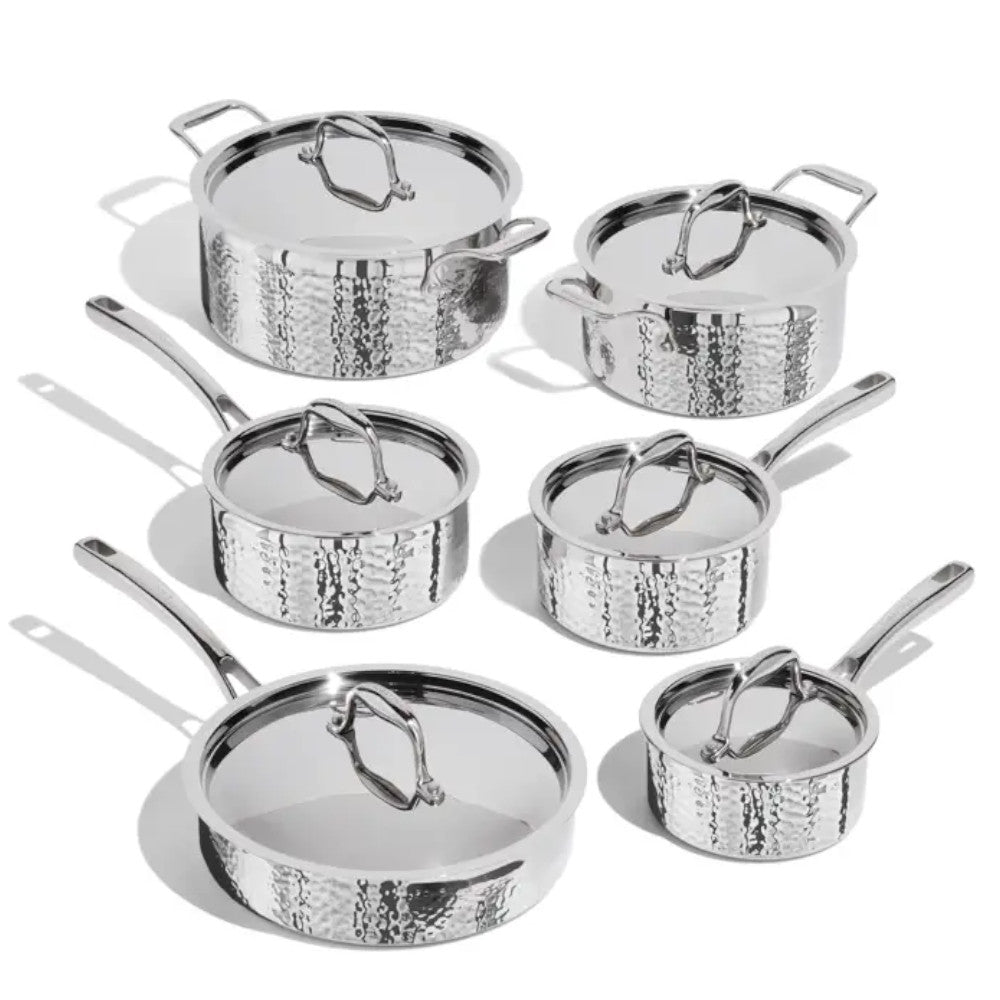 LAGOSTINA L996612612 Artigiano 12 PC 3 Ply Clad Hammered Stainless Steel Cookware Set