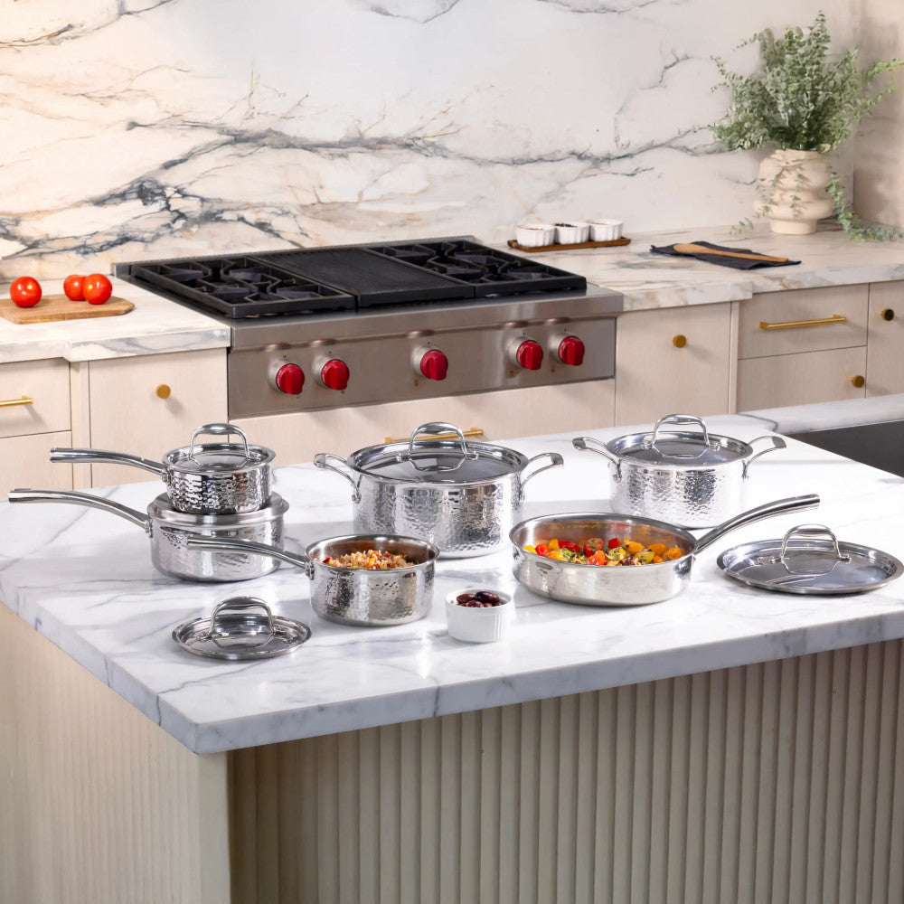 LAGOSTINA L996612612 Artigiano 12 PC 3 Ply Clad Hammered Stainless Steel Cookware Set