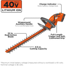 Charger l&#39;image dans la galerie, Taille-haie BLACK+DECKER LHT2240C 40 V MAX, lames double action, capacité de coupe de 3/4 po
